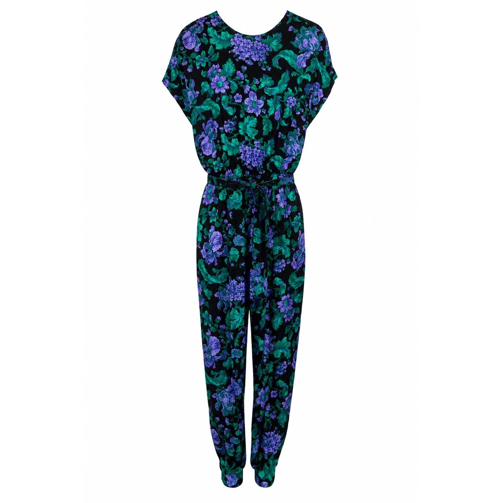 All That Jazz Jumpsuit Womens 11/12  Purple Green Floral Vintage 80s 90s USA